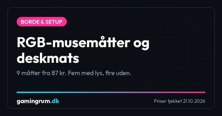 RGB-musemåtter og deskmats: 9 måtter fra 87 kr., fem med lys og fire uden